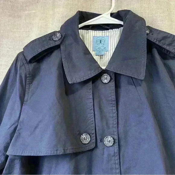 CeCe | (New With Tags) Navy Blue Women’s Cotton Twill Button Trench Coat Size 10 - Picture 2 of 10